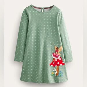 MINI BODEN Big Appliqué Dress, Green Smoke Fairy